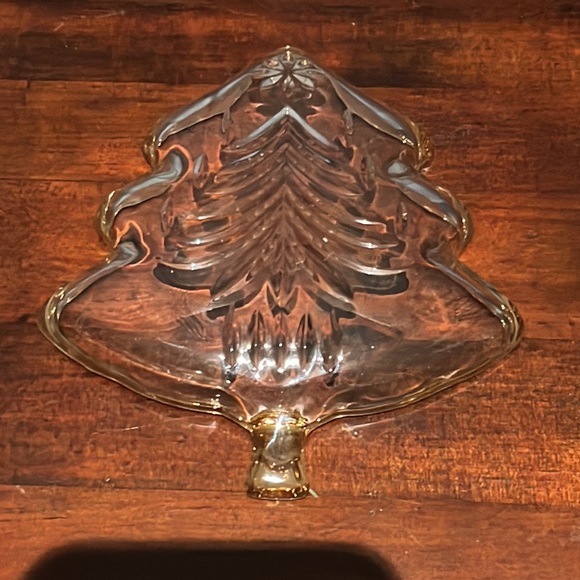 Mikasa 5 1/4" Christmas Tree Crystal Trinket Dish Nut Bowl Gold Trim Vintage - Picture 3 of 4